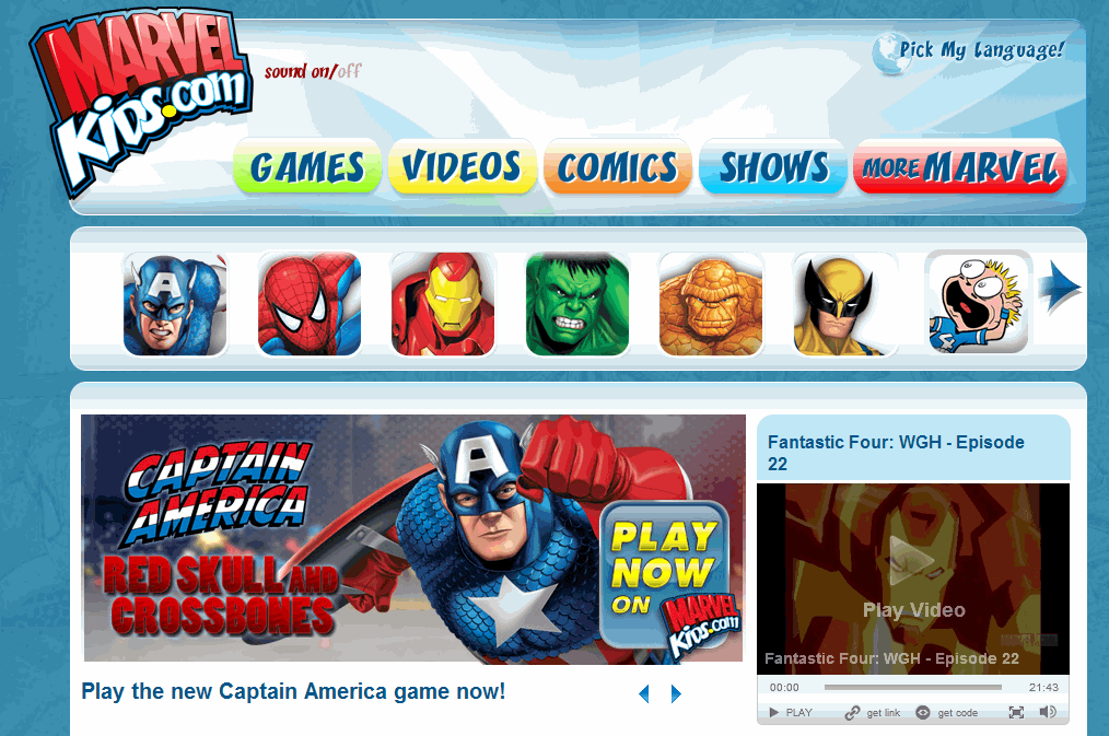 Browse by character or category on MarvelKids.com