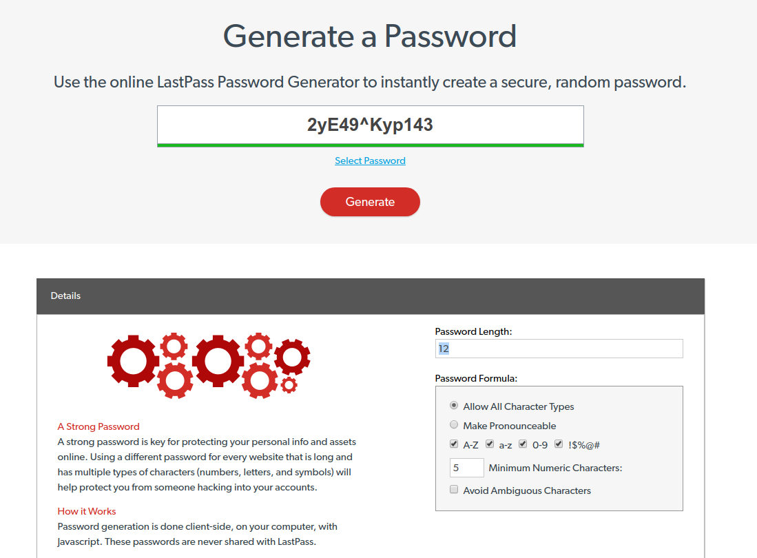 LastPass online password generator