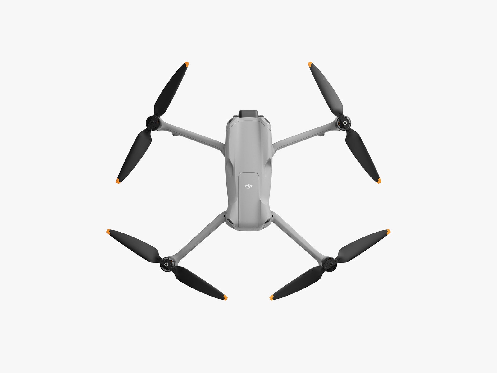 Overhead view of white and grey drone with 4 extensions