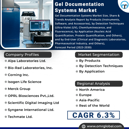 an advertisement for gel documentation systems market shows a computer on a desk