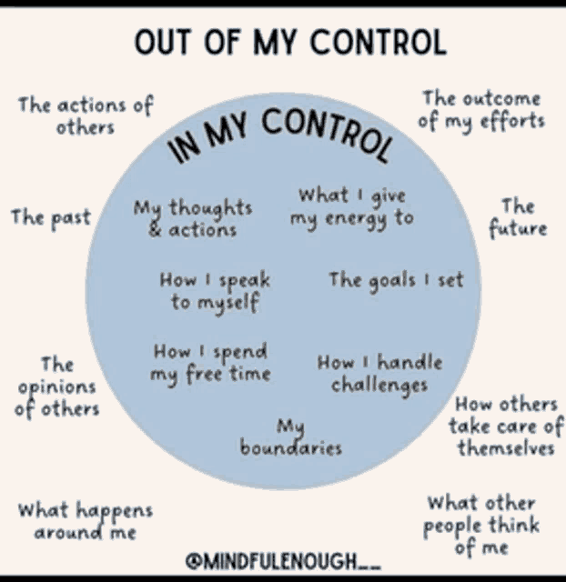 a diagram that says out of my control in my control at the top