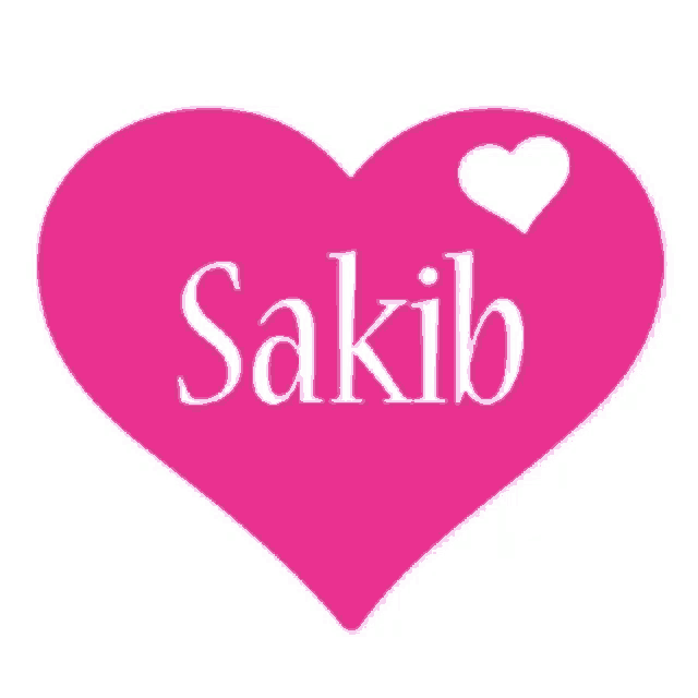 a pink heart with the name sakiba written on it