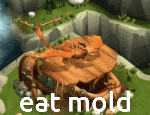 a video game scene with the words " eat mold " on the bottom right