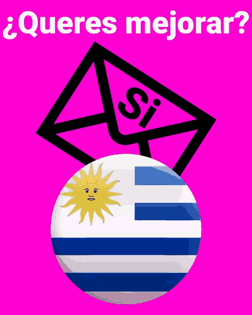 a button with the flag of uruguay and an envelope with the word si on it