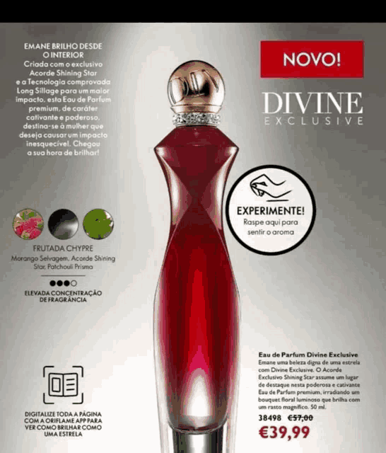 a bottle of divine exclusive perfume has a red cap