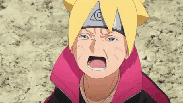 boruto from naruto next generations is crying with his mouth open in a cartoon .