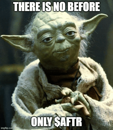 a picture of yoda with a caption that says there is no before only saftr