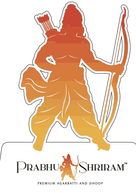 a logo for prabhu shriram premium agarbatti and dhoop with a silhouette of a man holding a bow and arrow