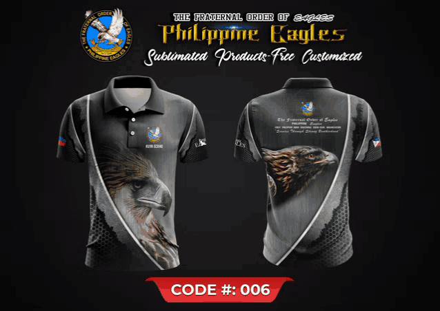 the front and back of a philippine eagles sublimated polo shirt