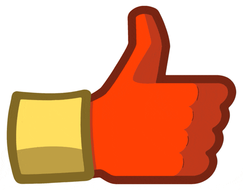 a red thumbs up icon with a yellow border