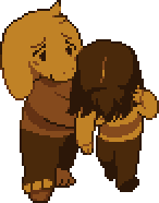 a pixel art drawing of a cartoon character holding another character