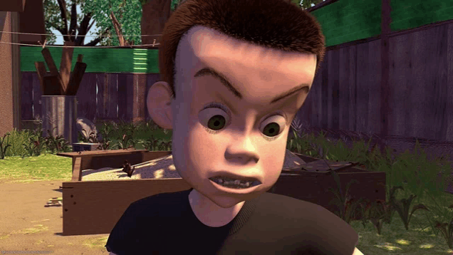 a close up of a toy story character with a black shirt