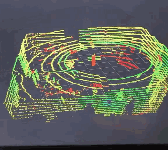 a computer screen shows a grid of lines and circles