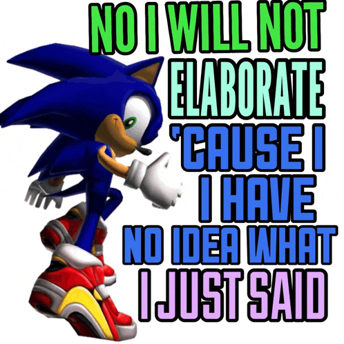 a picture of sonic the hedgehog with the words no i will not elaborate cause i have no idea what i just said below him