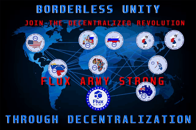 a poster that says " borderless unity join the decentralized revolution "