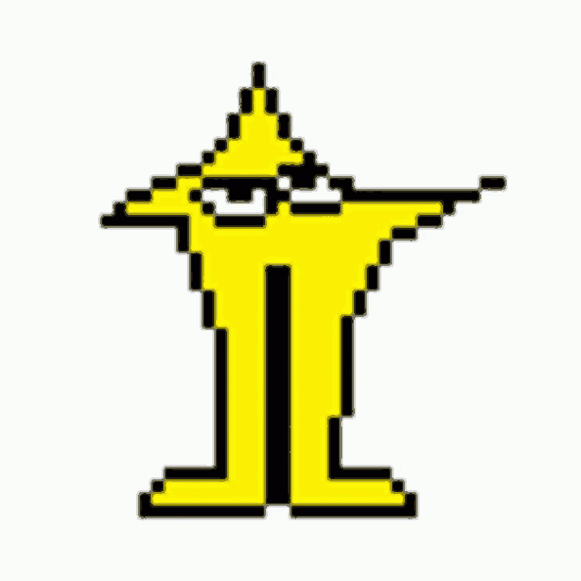 a pixel art drawing of a yellow object with a triangle on top of it .