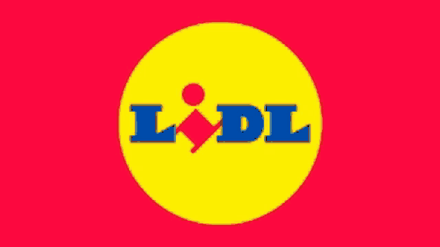 a yellow circle with the lidl logo in blue and red