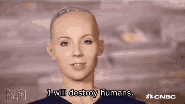 a bald woman says i will destroy humans on cnbc