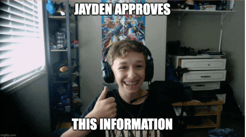 a young boy wearing headphones giving a thumbs up with the caption jayden approves this information wanted