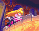 a pixel art of princess peach flying over a castle wall