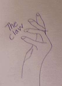 a drawing of a hand with the claw written on it