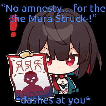 a cartoon girl holding a piece of paper that says no amnesty for the mara-struck