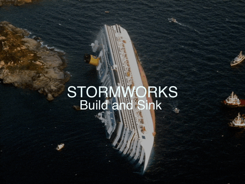 an advertisement for stormworks build and sink shows a large cruise ship in the ocean