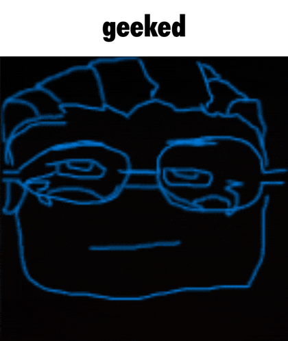 a drawing of a man 's face with glasses and the word geeked below it