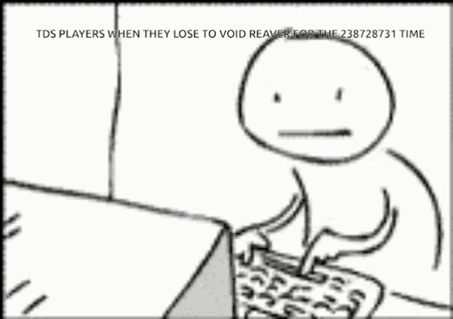 a black and white drawing of a person typing on a keyboard with the words tds players when they lose