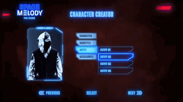 a character creation screen for space melody