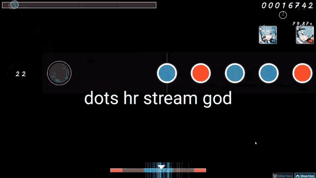 a screenshot of a video game with the words dots hr stream god at the top