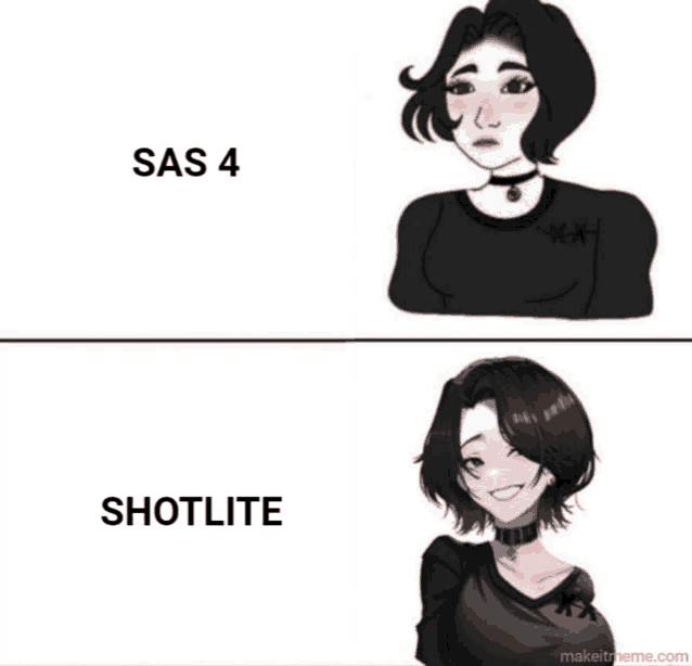 a picture of a girl with the words sas 4 shotlite