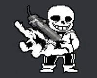 a pixel art drawing of sans holding a gun .