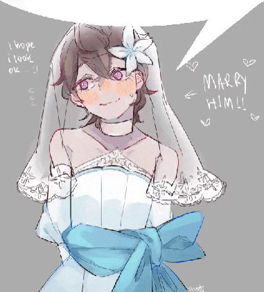 a drawing of a girl in a wedding dress with the words marry him written above her