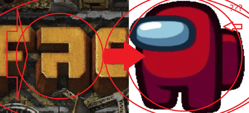 a red among us character is surrounded by a red circle