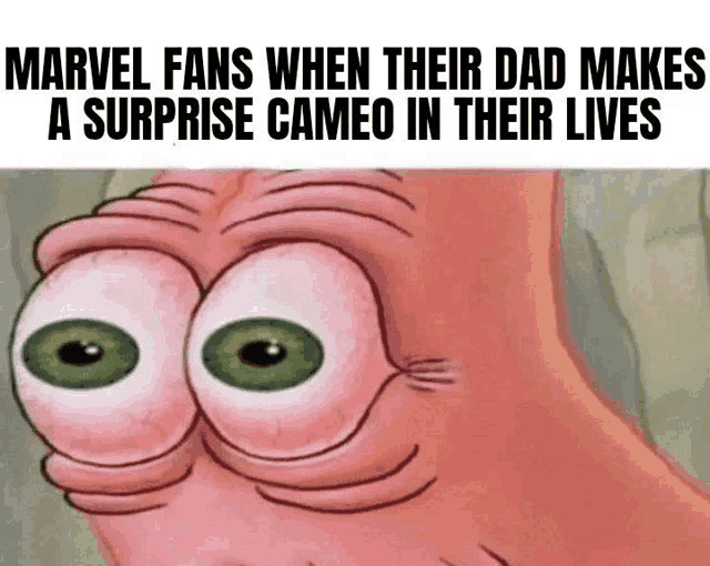 a cartoon of patrick star with a surprise cameo in his eyes