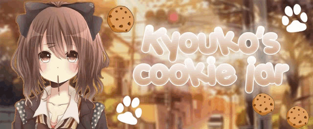 a picture of a girl with the words kyouko 's cookie jar written on it