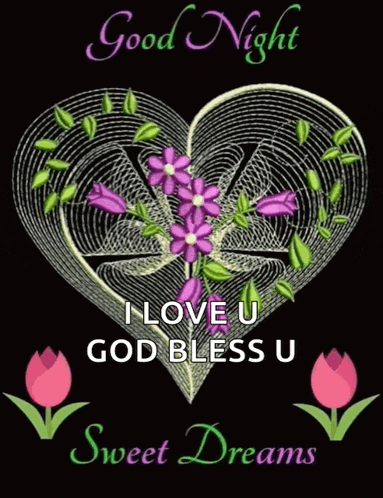 a picture of a heart with purple flowers and the words good night god bless u sweet dreams