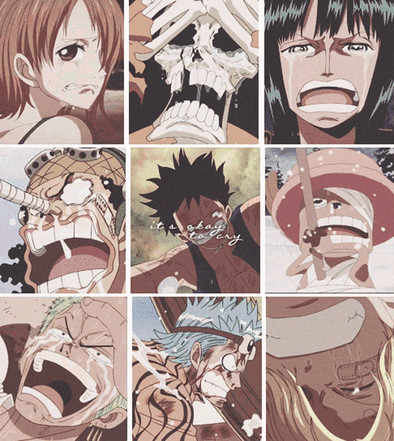 a collage of anime characters with the words it 's okay to cry on the bottom