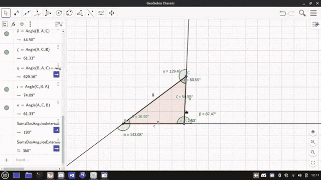 a computer screen shows a triangle and the word geogebra classic on the top left