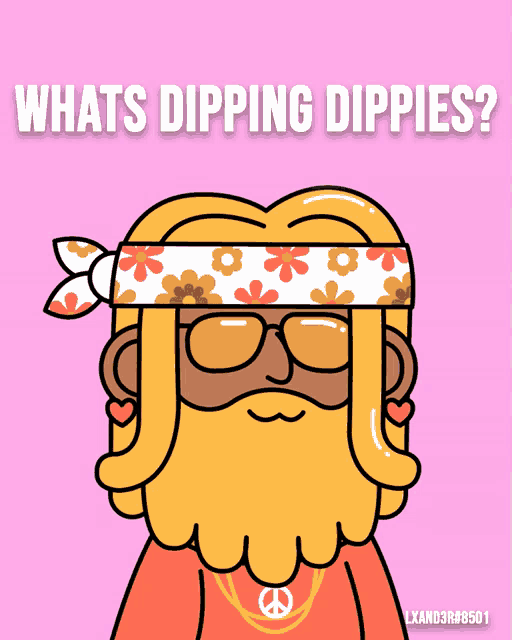 a cartoon of a hippie with the words whats dipping dippies on the bottom