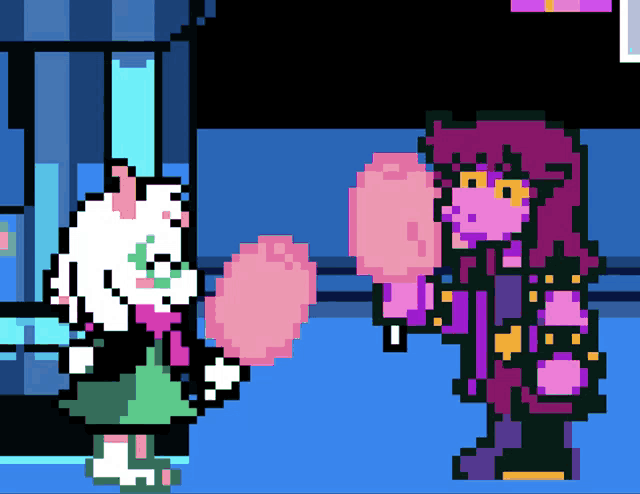 a pixel art drawing of a girl holding a pink cotton candy