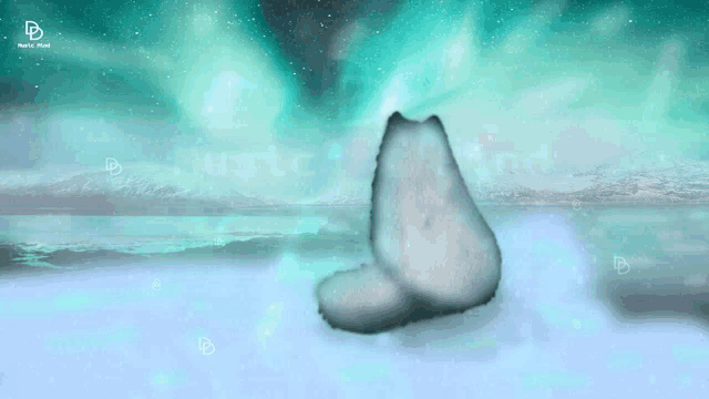 a drawing of a polar bear looking out over a body of water