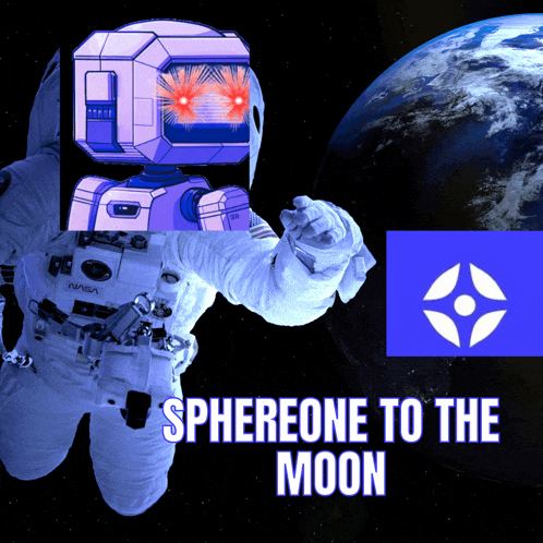 a poster for sphereone to the moon shows a robot and an astronaut