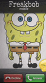 a phone screen with spongebob on it and the words freakbob mobile on top