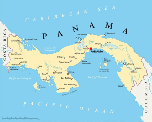 a map of the caribbean sea with panama in the middle