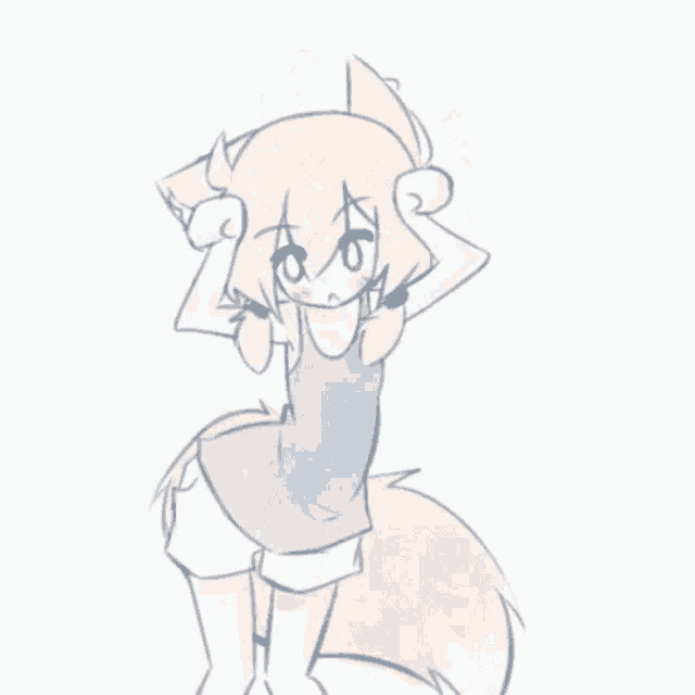 a drawing of a girl with fox ears and a long tail