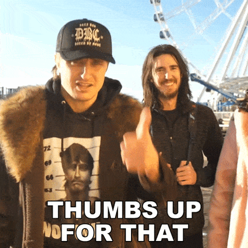 a man giving a thumbs up in front of a ferris wheel with the caption thumbs up no for that