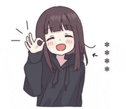 a cartoon girl is wearing a black hoodie and giving an ok sign .