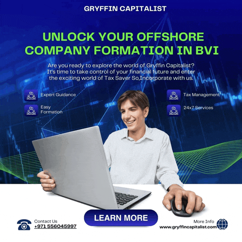 an advertisement for griffin capitalist shows a man using a laptop computer